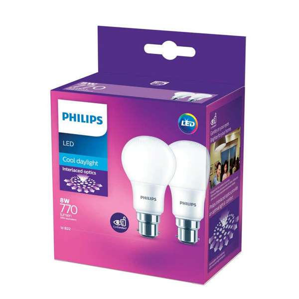 Philips LED Globe 8W BC Cool Daylight - 2 Pack