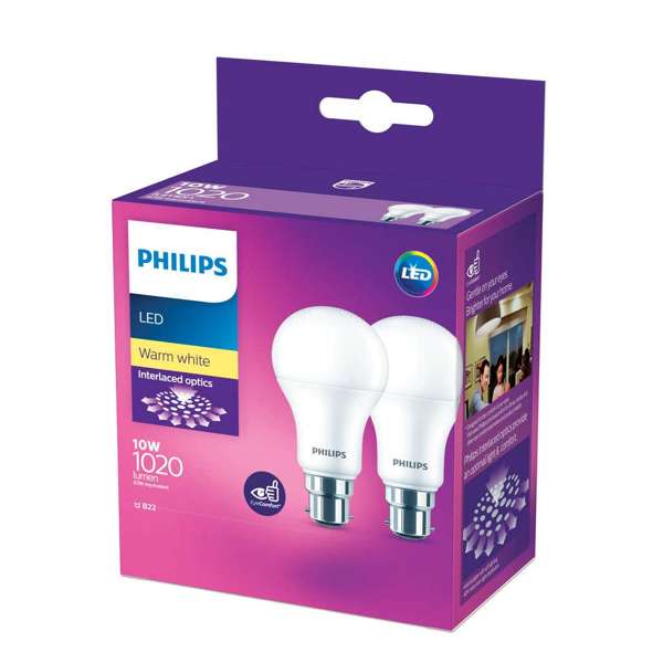 Philips LED Globe 10W BC Warm White - 2 Pack