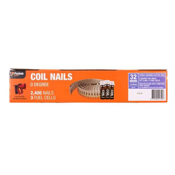 Paslode Impulse CoilMaster Nails 2.5 x 32mm - Box of 2400 + 3 Fuel Cells