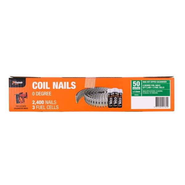 Paslode Impulse Coil Nails 50 x 2.5mm - Box of 2400 Nails + 3 Fuel Cells