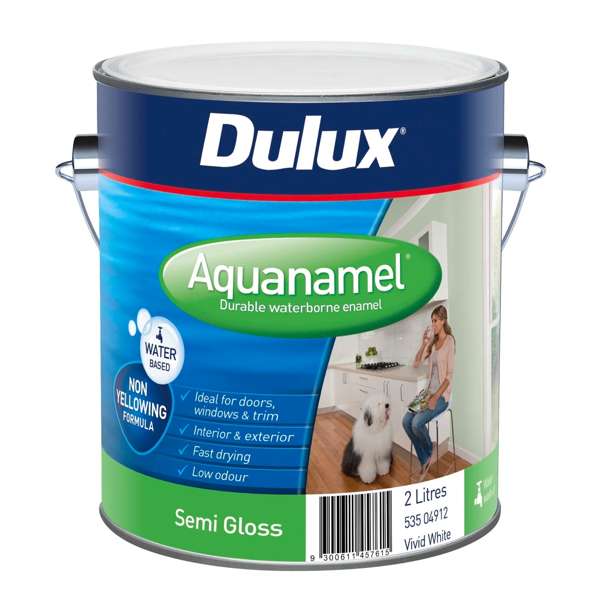 Dulux 2L White Semi Gloss Aquanamel Enamel Paint