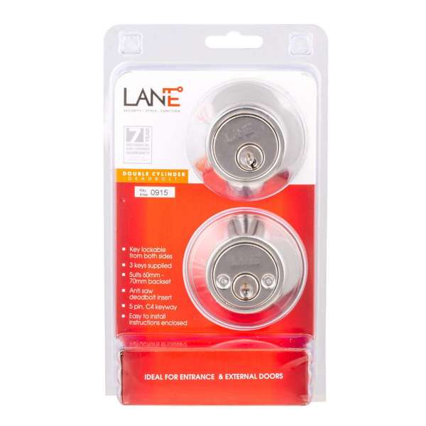 Lane Deadbolt Double Cylinder Polished Stainless Steel