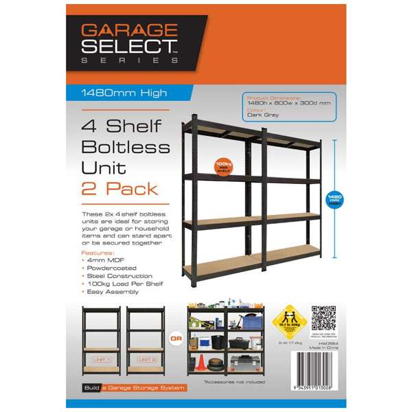 Garage Select 4 Shelf Boltless Storage Unit - Twin Pack