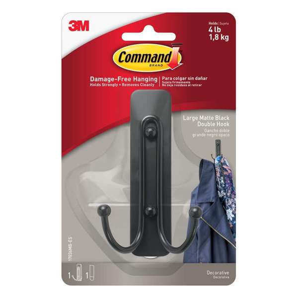 Command Adhesive Double Wall Hook Matte Black