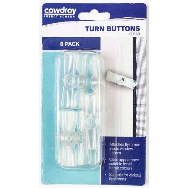 Cowdroy Flyscreen Turn Buttons Clear - 8 Pack