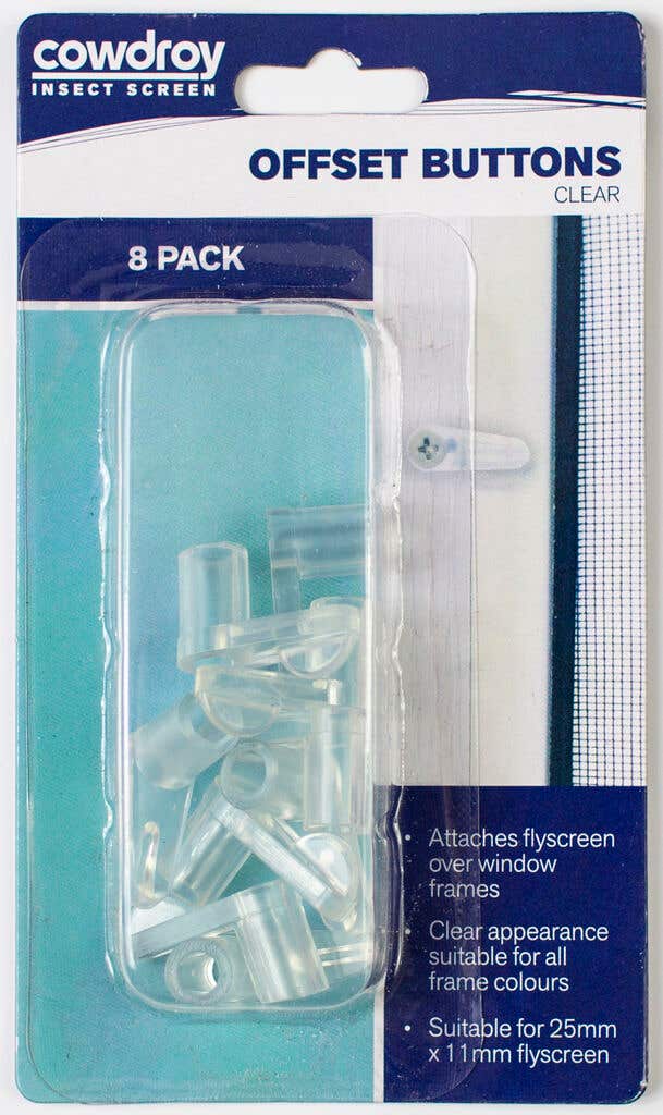 Cowdroy Flyscreen Offset Buttons Clear - 8 Pack