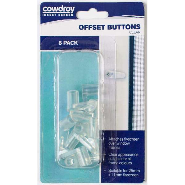 Cowdroy Flyscreen Offset Buttons Clear - 8 Pack