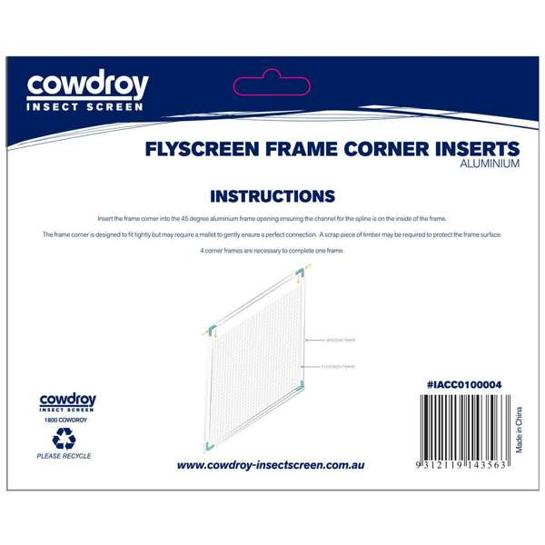 Cowdroy Flyscreen Frame Corner Aluminum - 4 Pack