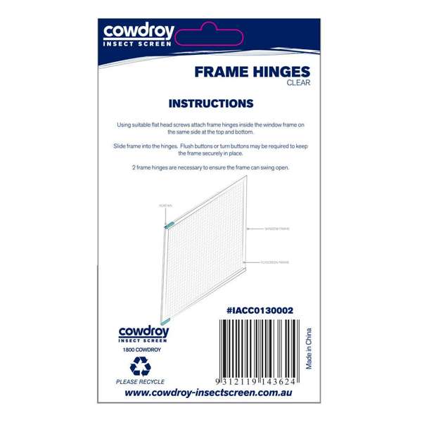 Cowdroy Flyscreen Frame Hinges Clear - 2 Pack