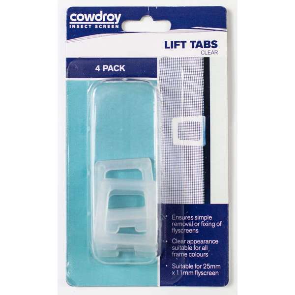 Cowdroy Flyscreen Lift Tabs Clear - 4 Pack