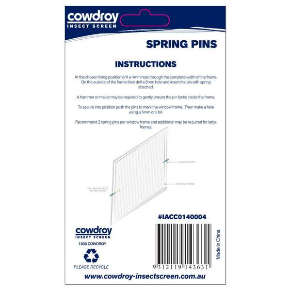 Cowdroy Flyscreen Spring Pins Metal - 4 Pack