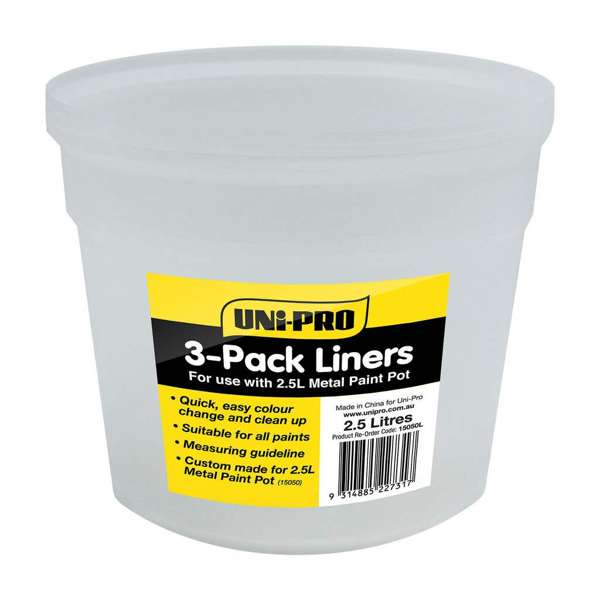 Uni-Pro Plastic Liners for 2.5L Metal Paint Pot - 3 Pack