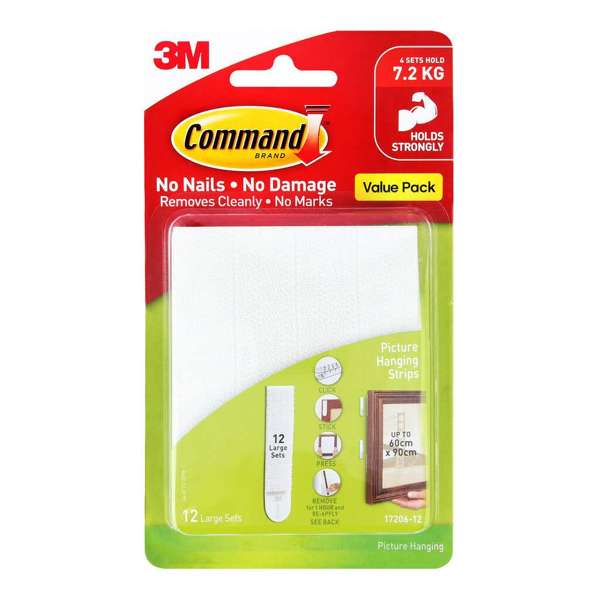 Command Adhesive Picture Hanging Strips White Large - 12 Pack