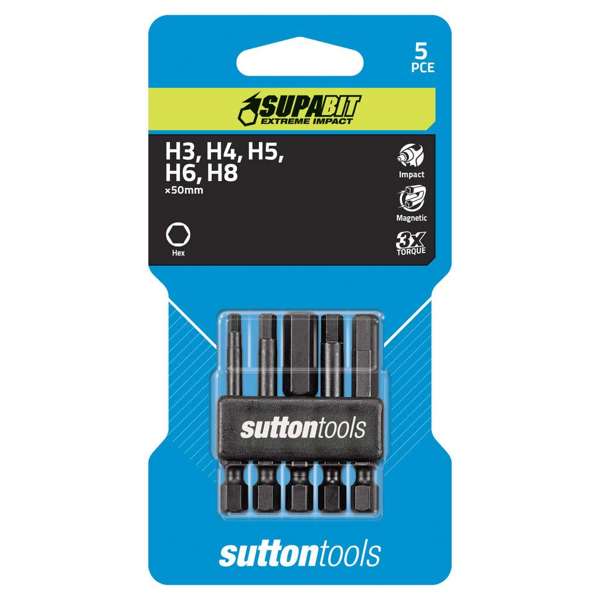 Sutton Tools Hex Impact Screwdriver Bit Set Assorted S114 - 5 Pack