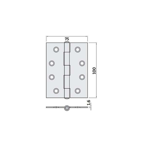 Trio Butt Hinge Light & Narrow Black 100 x 75 x 1.6mm