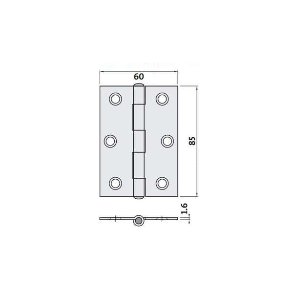 Trio Butt Hinge Light & Narrow Black 85 x 60 x 1.6mm