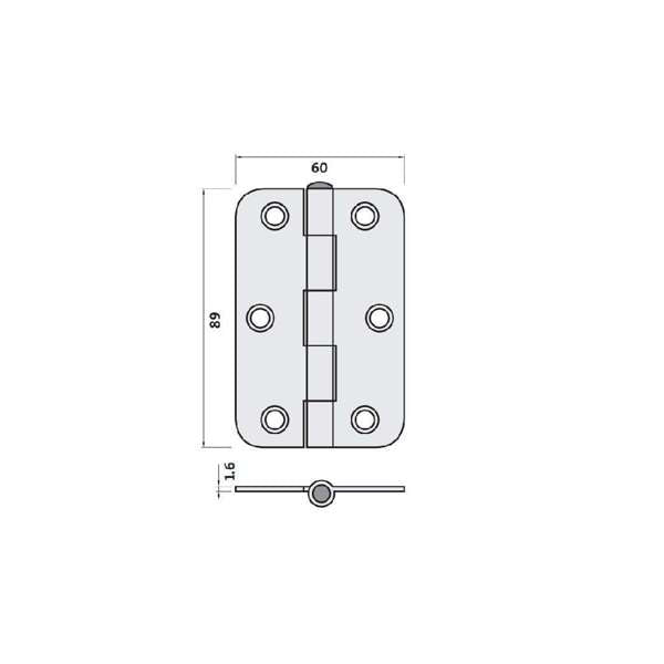 Trio Radius Butt Hinge Black 89 x 60 x 1.6mm