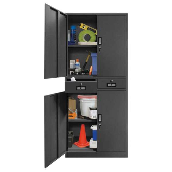 Garage Select 4 Door 2 Drawer Lockable Steel Cabinet Dark Grey