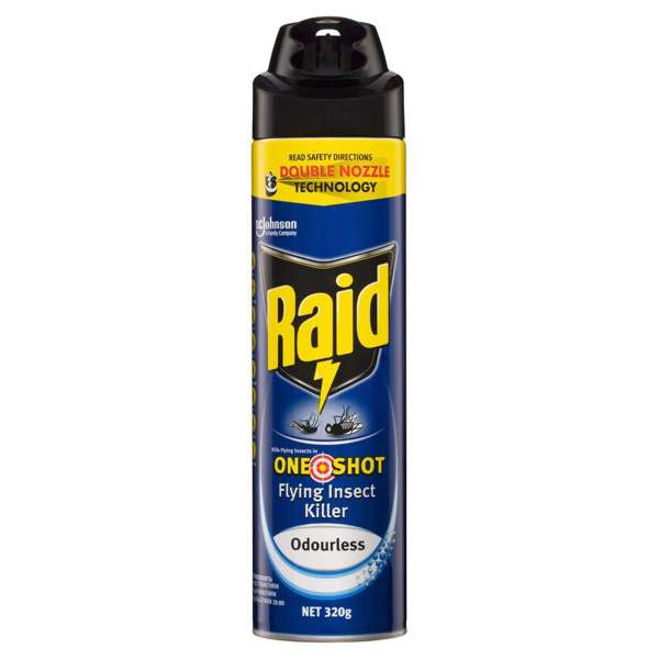 Raid One Shot Pest Odourless Flying Insect Spray Killer with Double Nozzle 320g