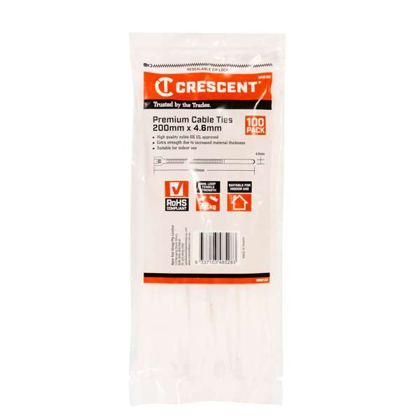 Crescent Cable Ties Natural 200mm x 4.6mm - 100 Pack