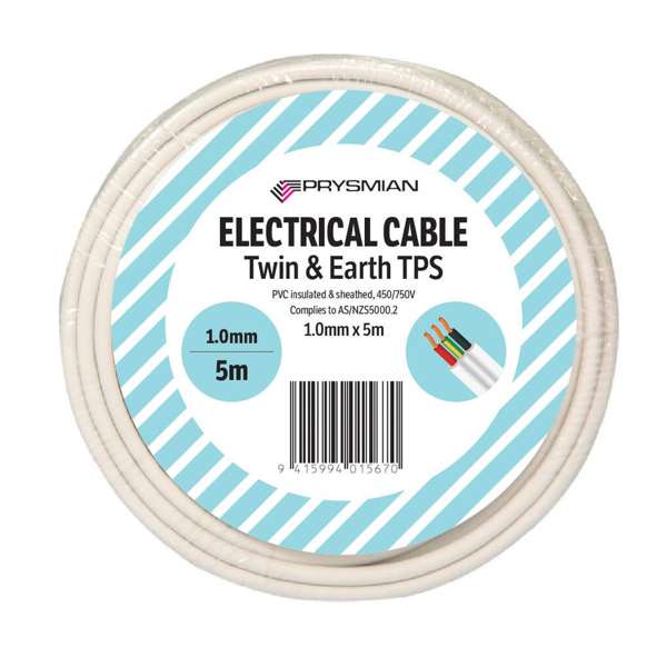 Prysmian Twin & Earth Cable TPS White 1.0mm x 5m