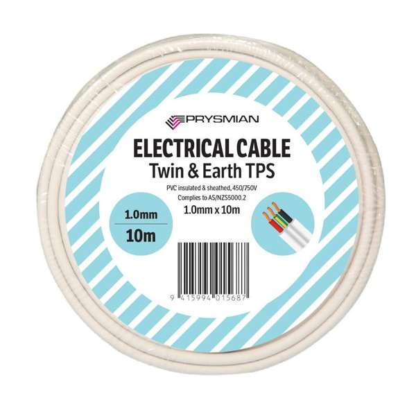 Prysmian Twin & Earth Cable TPS White 1.0mm x 10m