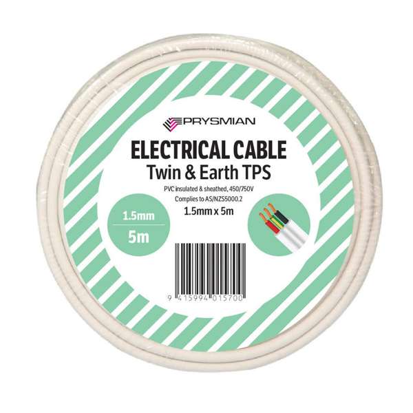 Prysmian Twin & Earth Cable TPS White 1.5mm x 5m