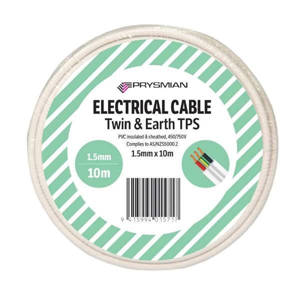 Prysmian Twin & Earth Cable TPS White 1.5mm x 10m