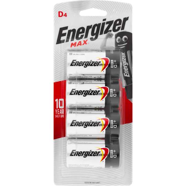 Energizer D Max Alkaline Batteries - 4 Pack