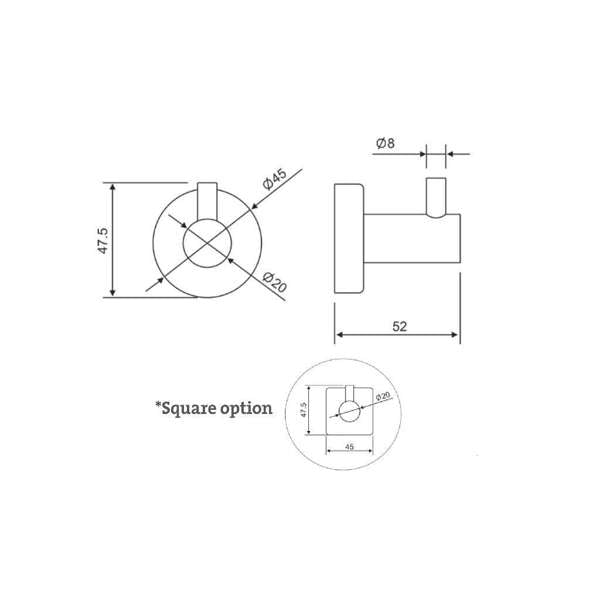 Bolera Robe Hook Round & Square Plates Black