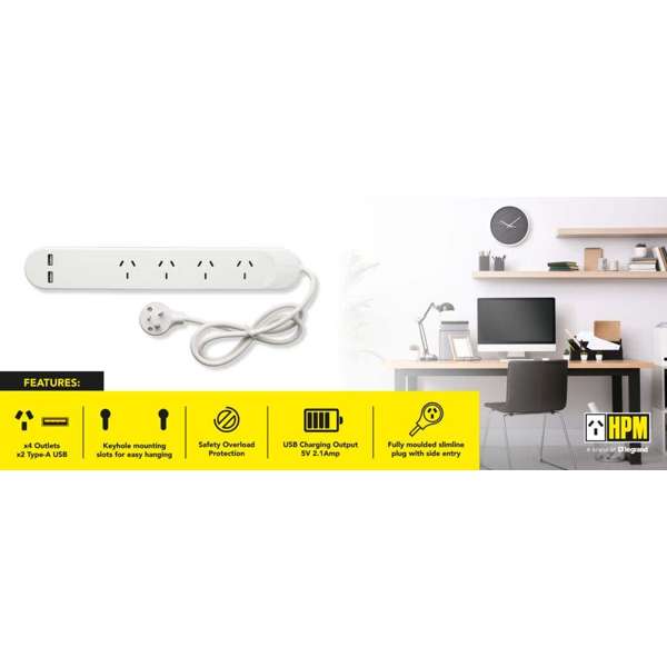 HPM 4 Powerboard Overload Protection with 2xUSB A Outlet