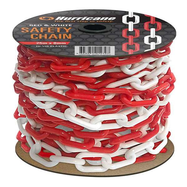 Hurricane Safety Plastic Chain Red/White 8mm x 25m