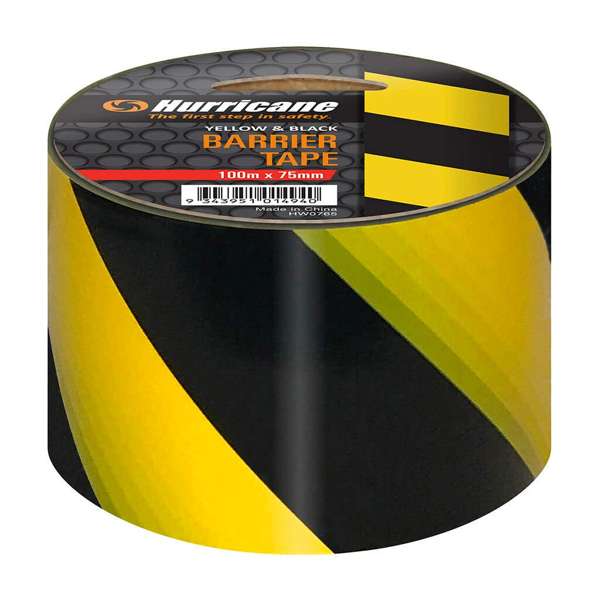 Hurricane Safety Barrier Tape Yellow/Black 75mm x 100m