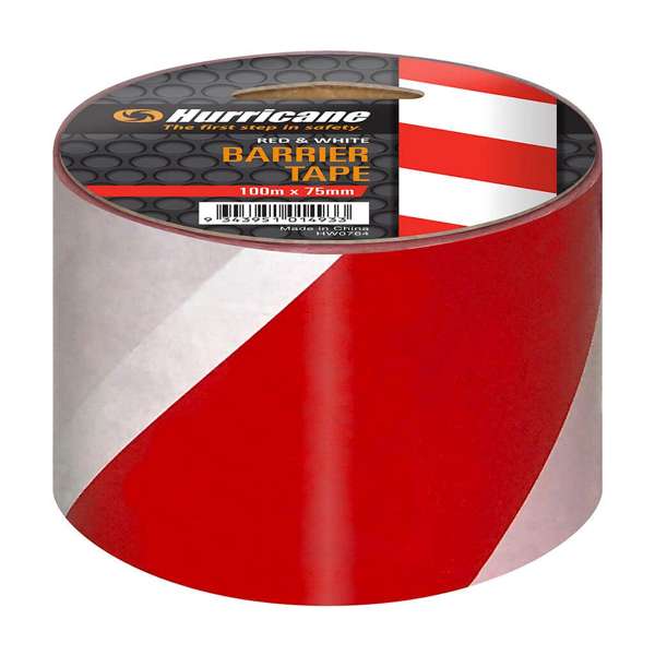 Hurricane Safety Barrier Tape Red/White 75mm x 100m