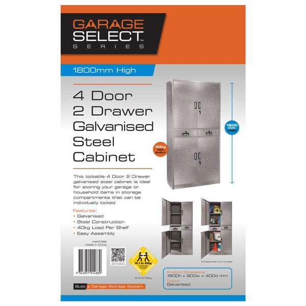 Garage Select 4 Door 2 Drawer Lockable Steel Cabinet Galvanised