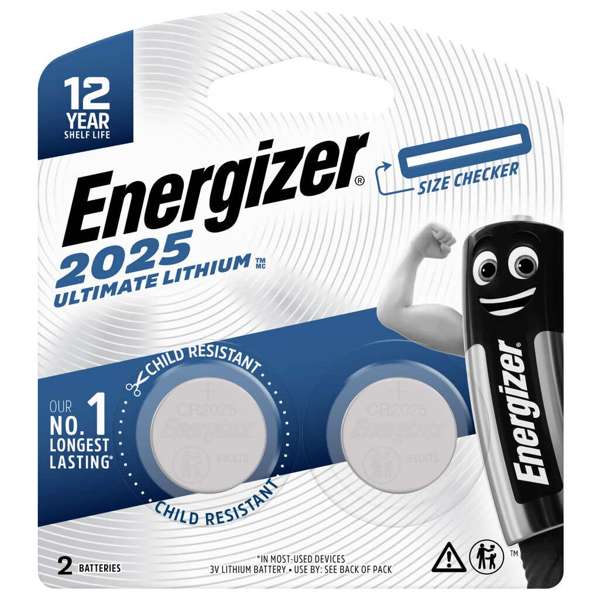 Energizer Battery Coin Ultimate Lithium CR2025 BP2