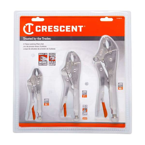 Crescent Plier Set Locking Curved Jaw - 3 Piece