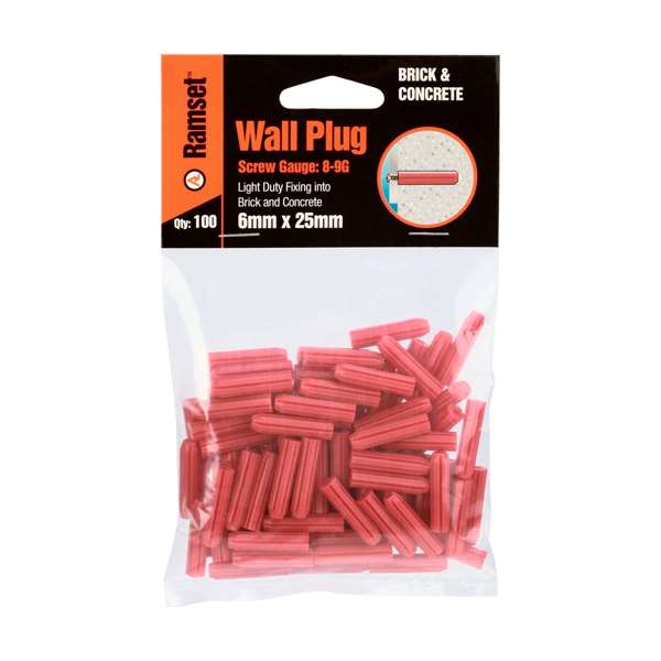 Ramset Wall Plug Red 6 x 25mm (100pk)