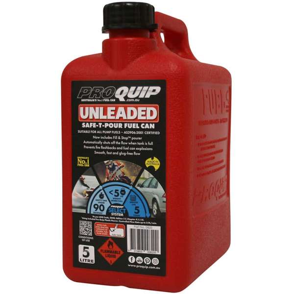 Pro Quip Fuel Can Plastic Unleaded Red Safe-T-Pour 5L