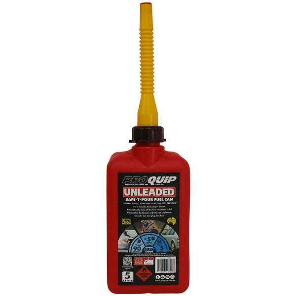 Pro Quip Fuel Can Plastic Unleaded Red Safe-T-Pour 5L