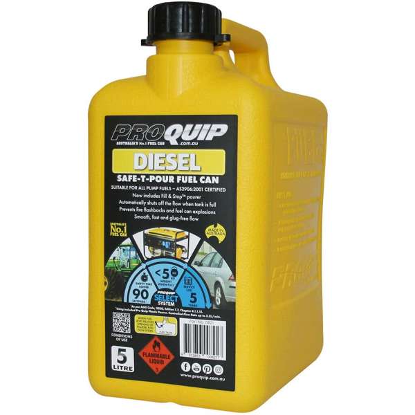 Pro Quip Fuel Can Plastic Diesel Yellow Safe-T-Pour 5L