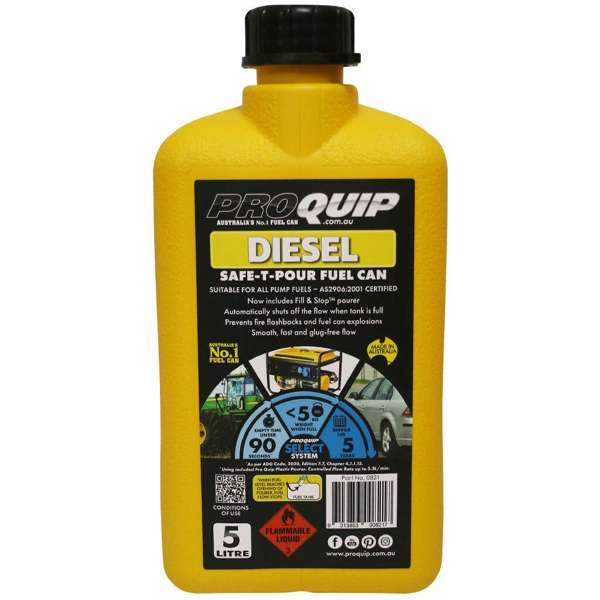 Pro Quip Fuel Can Plastic Diesel Yellow Safe-T-Pour 5L