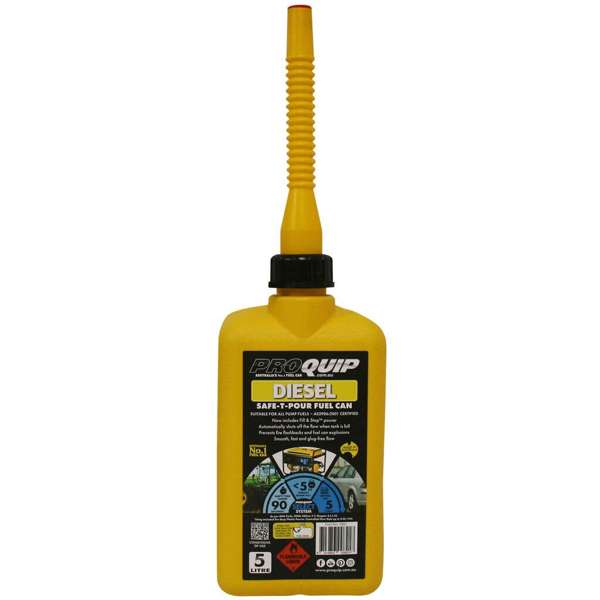 Pro Quip Fuel Can Plastic Diesel Yellow Safe-T-Pour 5L