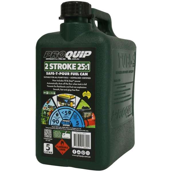 Pro Quip Fuel Can Plastic 2 Stroke Green Safe-T-Pour 5L