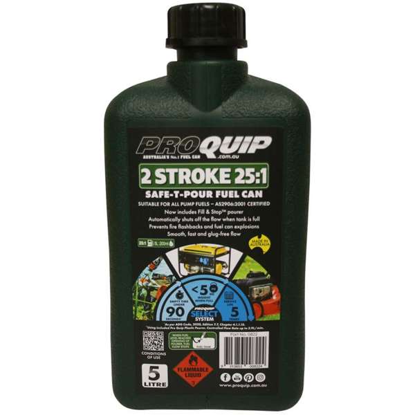 Pro Quip Fuel Can Plastic 2 Stroke Green Safe-T-Pour 5L