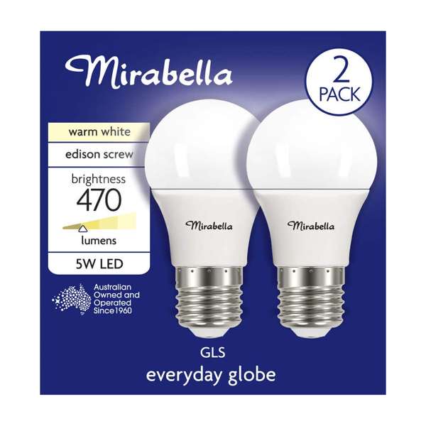 Mirabella LED GLS 5W 470Lumens 2700K ES Warm White - 2 Pack