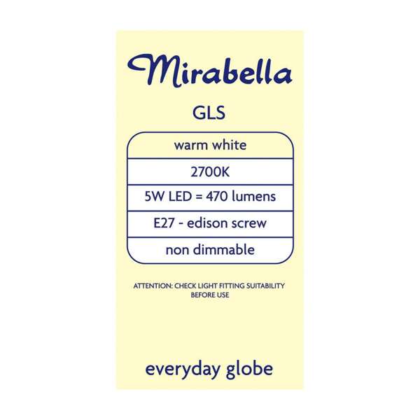 Mirabella LED GLS 5W 470Lumens 2700K ES Warm White - 2 Pack