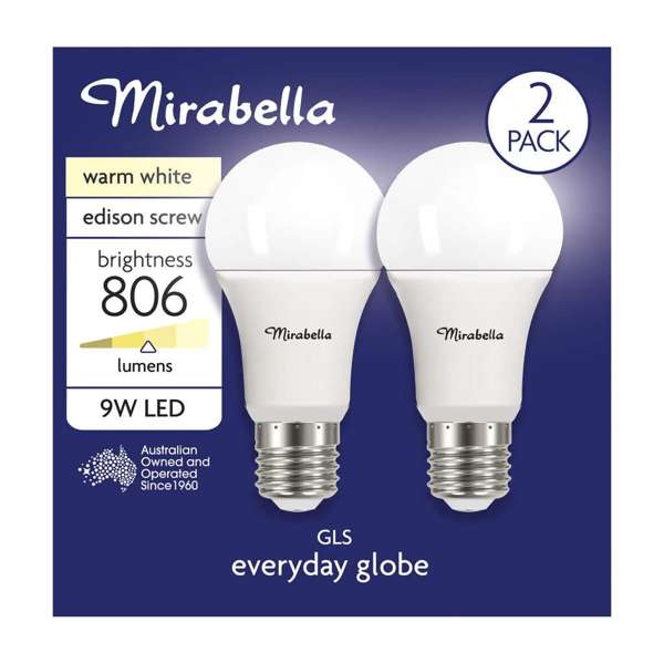 Mirabella LED GLS 9W 806Lumens 2700K ES Warm White - 2 Pack