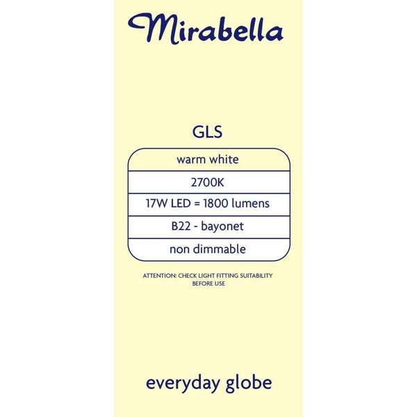 Mirabella LED GLS 18W 1800Lum 2700K BC Warm White