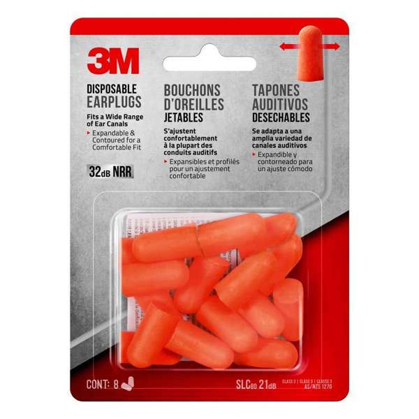 3M Disposable Earplugs 8 Pairs/Pack - 20 Packs/Case